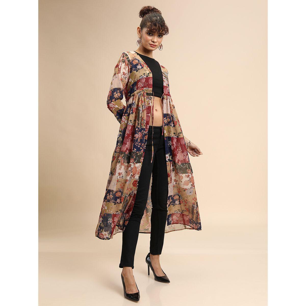 Tokyo Talkies X Styli  Floral Print Longline Open Front Shrug with Tie-up Detail-women-clothing-shirtsandblouses-shirts-image-3