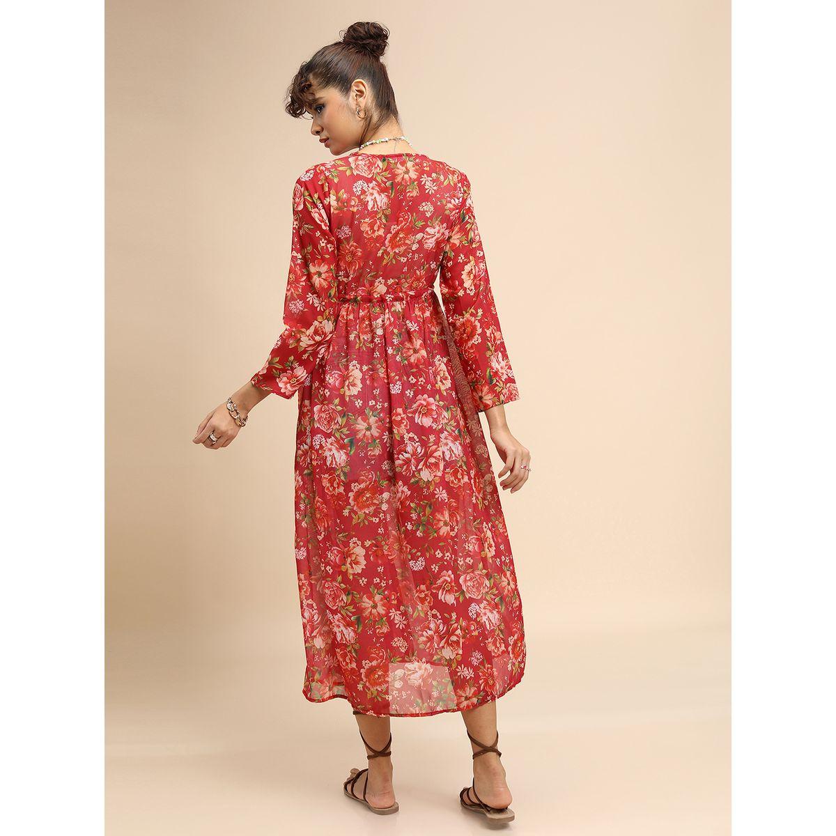Tokyo Talkies X Styli   Floral Print Longline Open Front Shrug with Tie-up Detail-women-clothing-shirtsandblouses-shirts-image-2