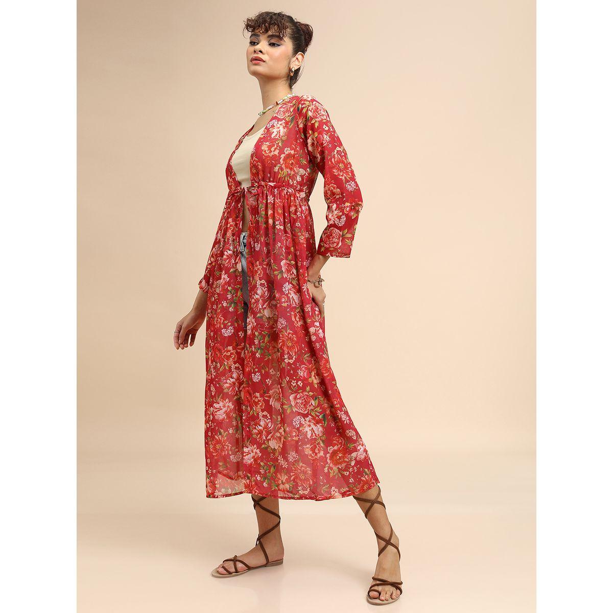 Tokyo Talkies X Styli   Floral Print Longline Open Front Shrug with Tie-up Detail-women-clothing-shirtsandblouses-shirts-image-4
