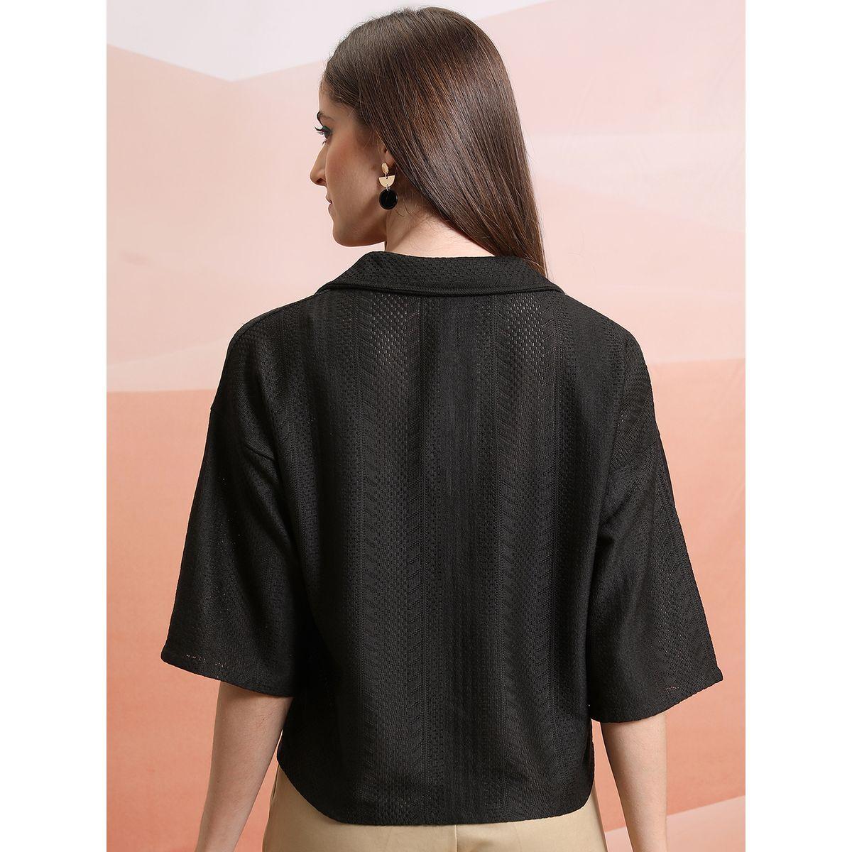 Tokyo Talkies X Styli  Textured Collared Top with Drop Shoulder Sleeves-women-clothing-shirtsandblouses-blouses-image-2