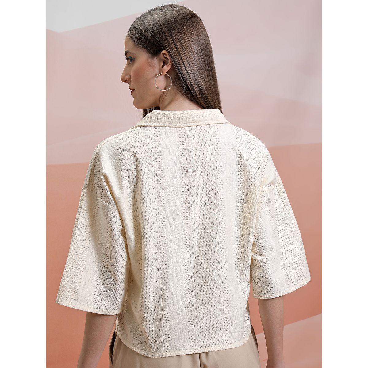 Tokyo Talkies X Styli  Textured Collared Top with Drop Shoulder Sleeves-women-clothing-shirtsandblouses-blouses-image-2