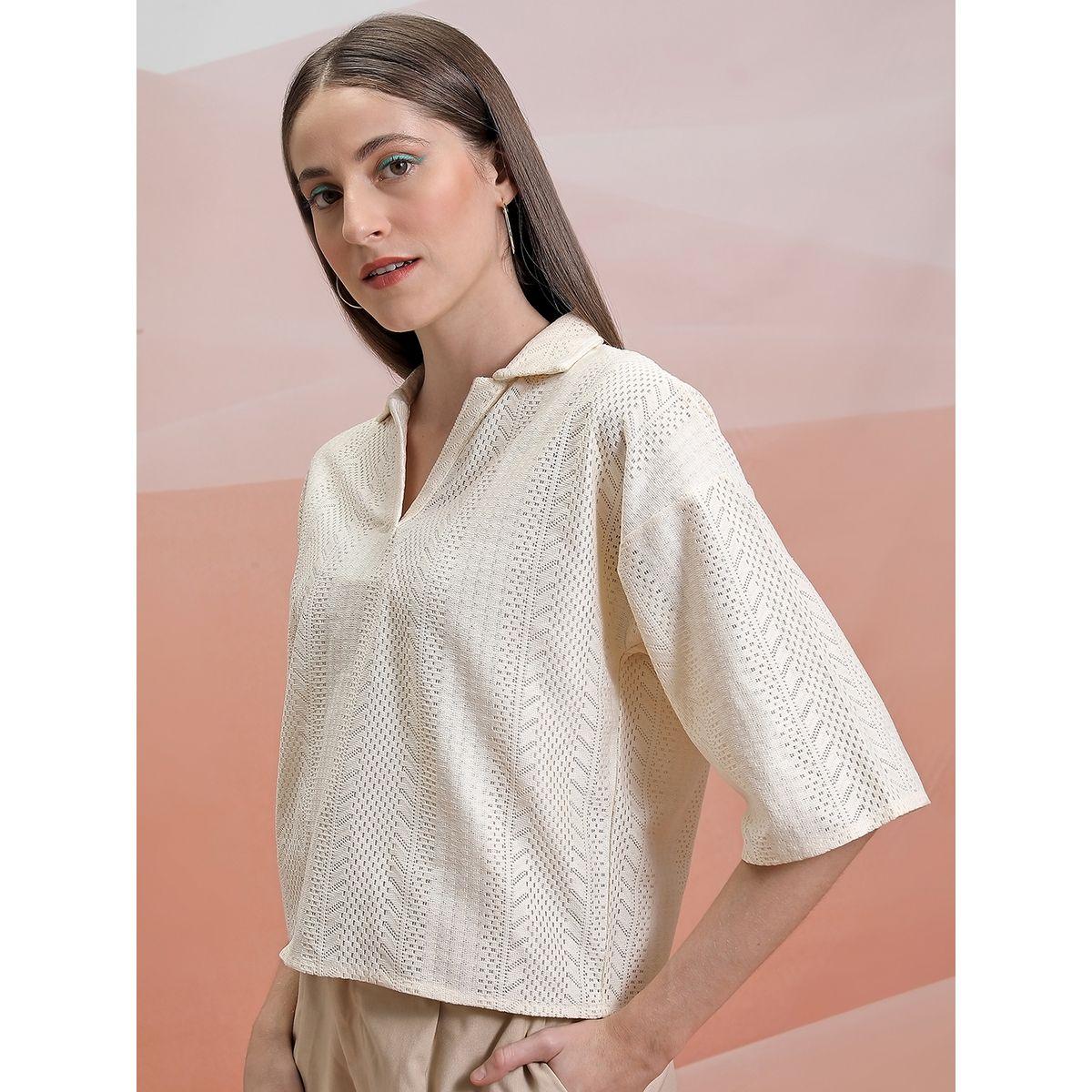 Tokyo Talkies X Styli  Textured Collared Top with Drop Shoulder Sleeves-women-clothing-shirtsandblouses-blouses-image-3