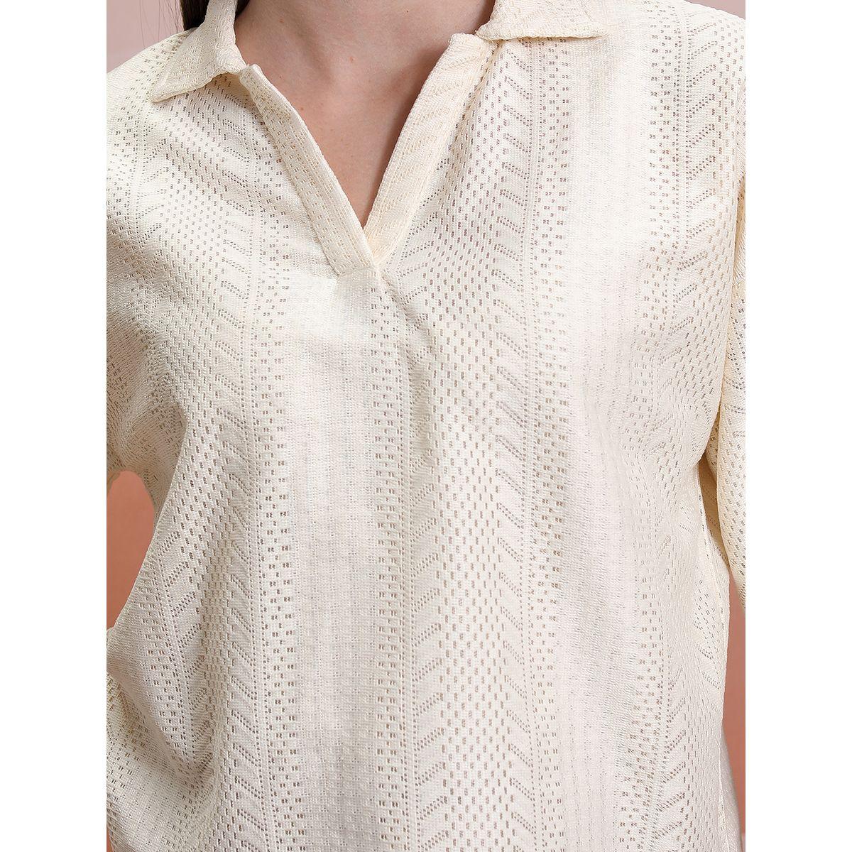 Tokyo Talkies X Styli  Textured Collared Top with Drop Shoulder Sleeves-women-clothing-shirtsandblouses-blouses-image-5
