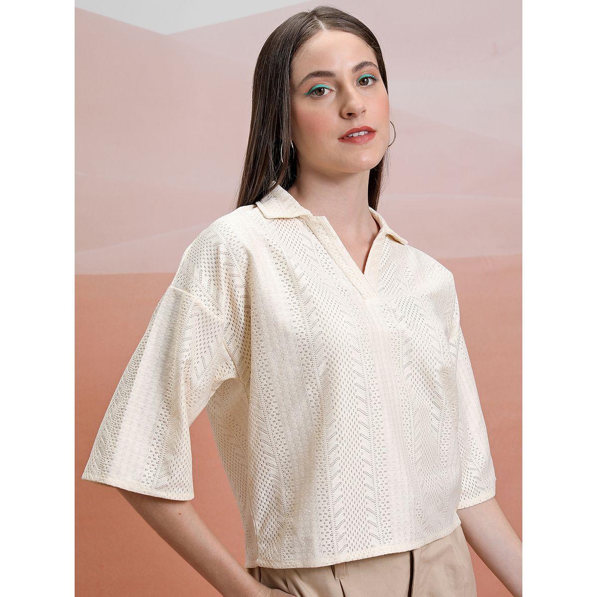 Tokyo Talkies X Styli  Textured Collared Top with Drop Shoulder Sleeves-women-clothing-shirtsandblouses-blouses-image-6