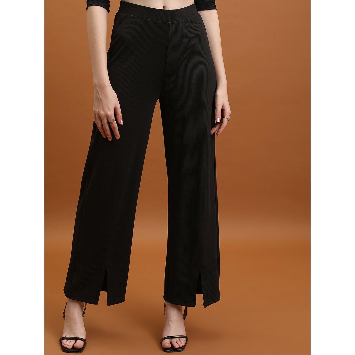Tokyo Talkies X Styli  Ribbed Slit Detail Wide Leg Pants-women-clothing-bottoms-trousers-image-1