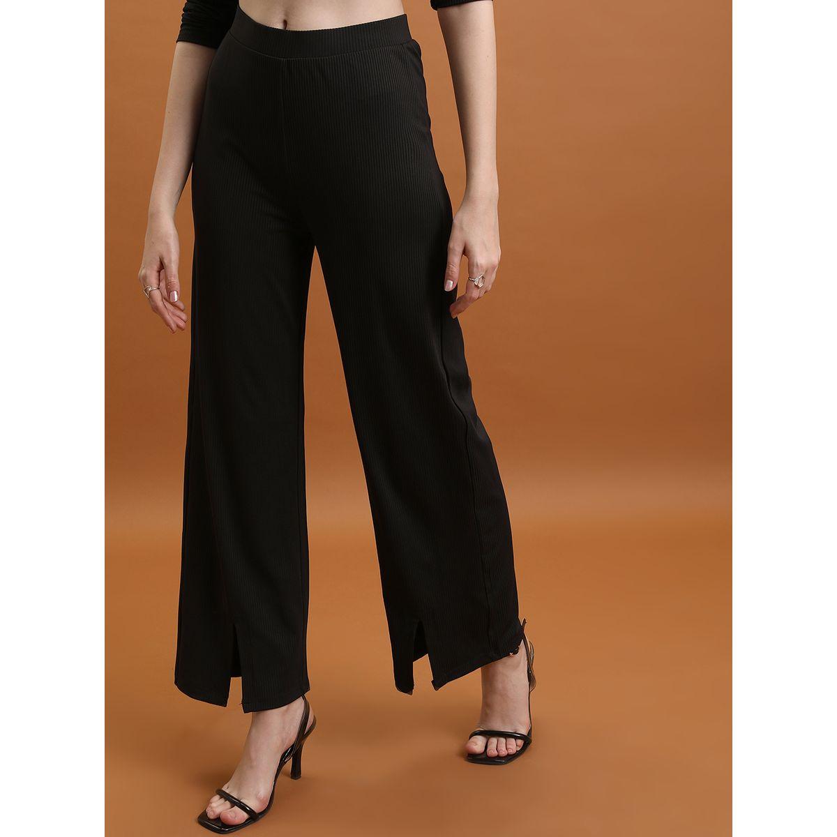 Tokyo Talkies X Styli  Ribbed Slit Detail Wide Leg Pants-women-clothing-bottoms-trousers-image-3