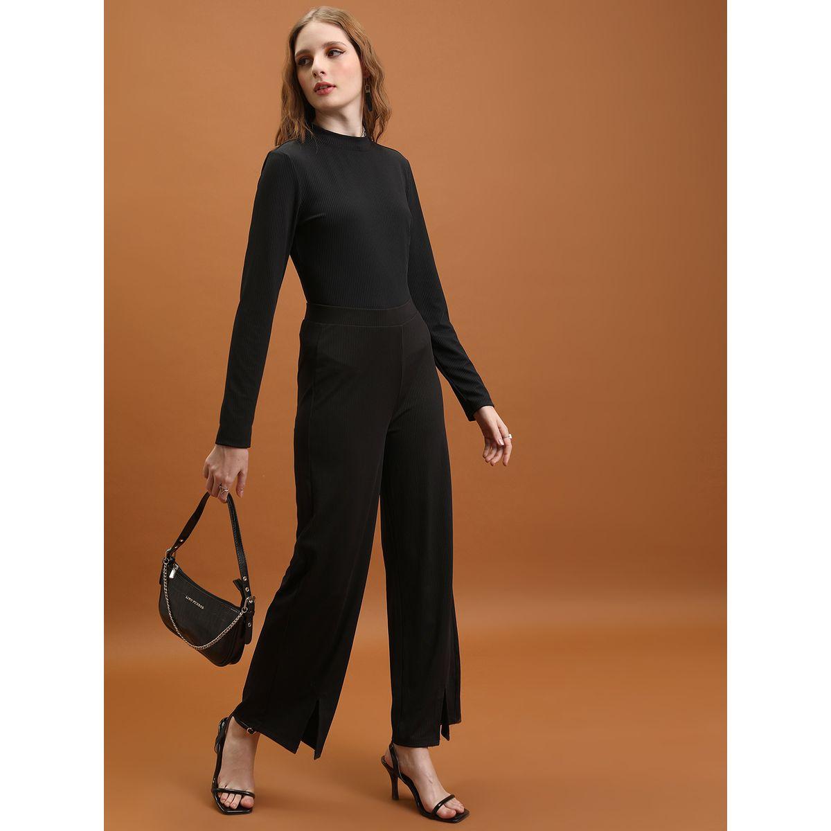 Tokyo Talkies X Styli  Ribbed Slit Detail Wide Leg Pants-women-clothing-bottoms-trousers-image-4