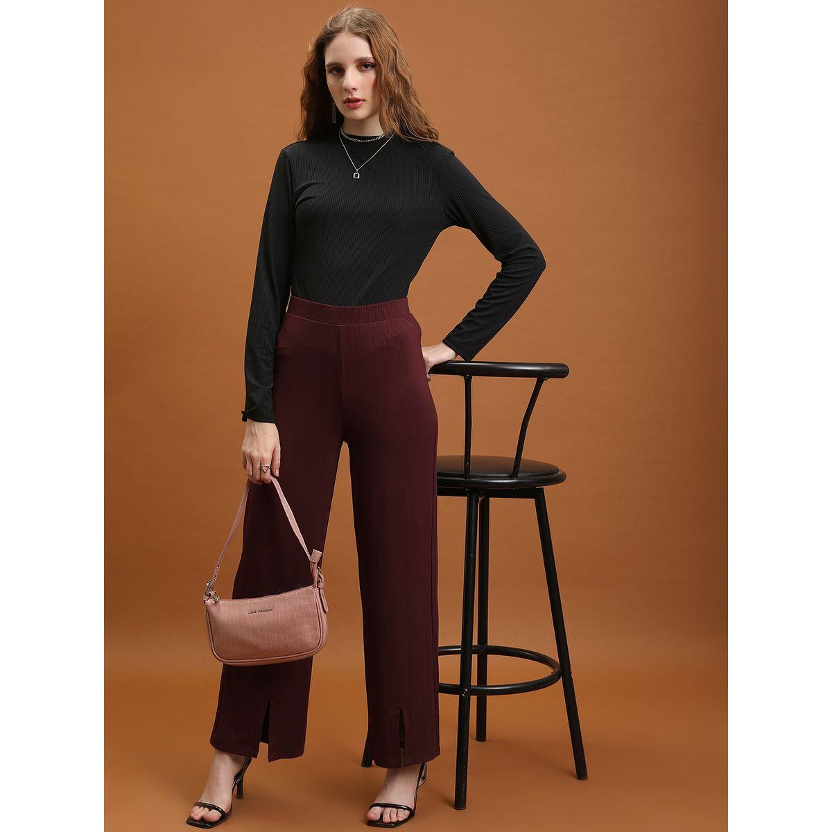 بنطال مضلع مع ارجل واسعة وشق طوكيو توكيز × ستايلي-women-clothing-bottoms-trousers-image-4