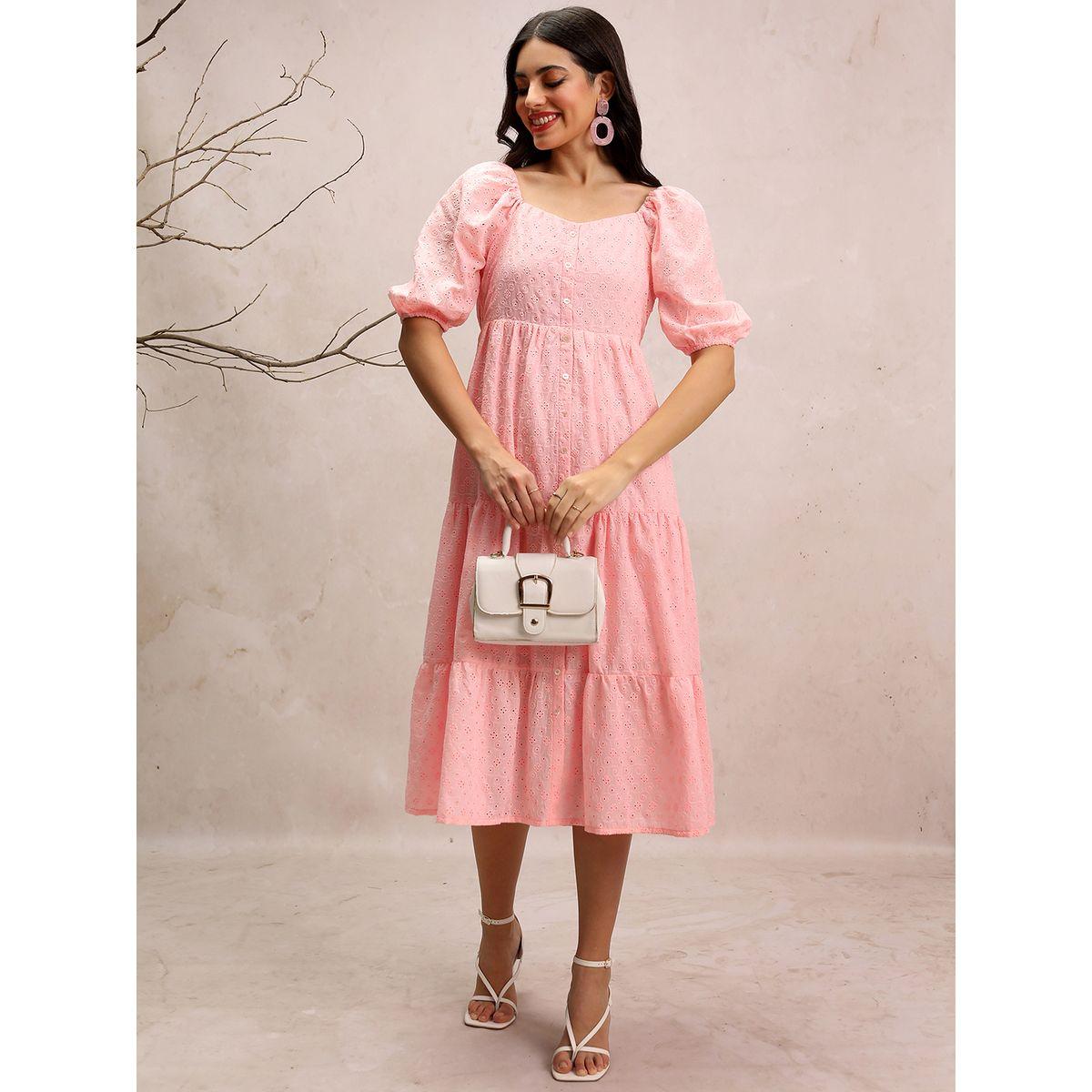 Vishudh X Styli  Schiffli Sweetheart Neck  Fit and Flare Midi Dress-women-clothing-dresses-image-1
