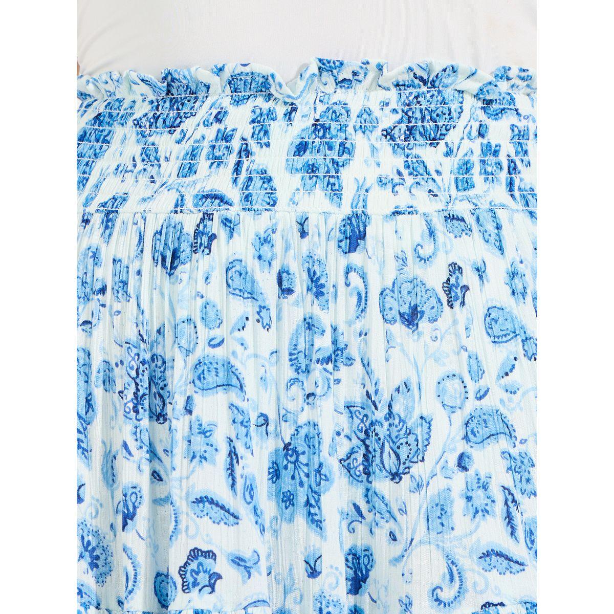 Styli Limited Smocked Floral Print Cotton Knee Length Skirt-women-clothing-bottoms-skirts-image-3
