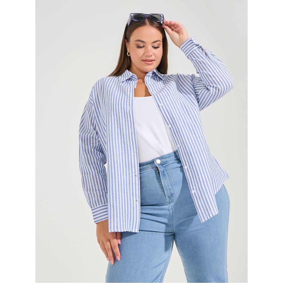 Styli Plus Size Striped Button Placket Oversized Shirt-women-clothing-shirtsandblouses-shirts-image-3