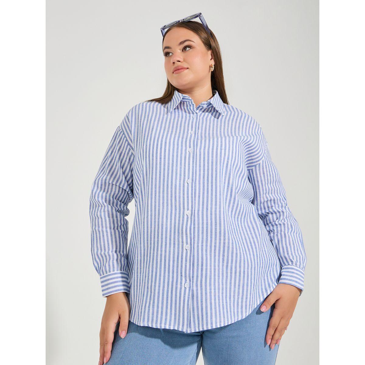 Styli Plus Size Striped Button Placket Oversized Shirt-women-clothing-shirtsandblouses-shirts-image-4