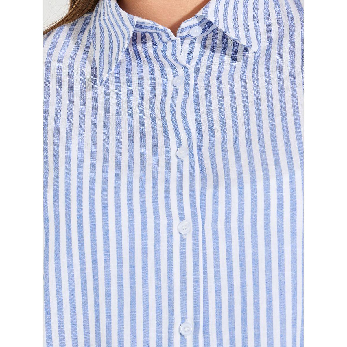 بلوزة مخططة بمقاس كبير مع ازرار غلق-women-clothing-shirtsandblouses-shirts-image-2