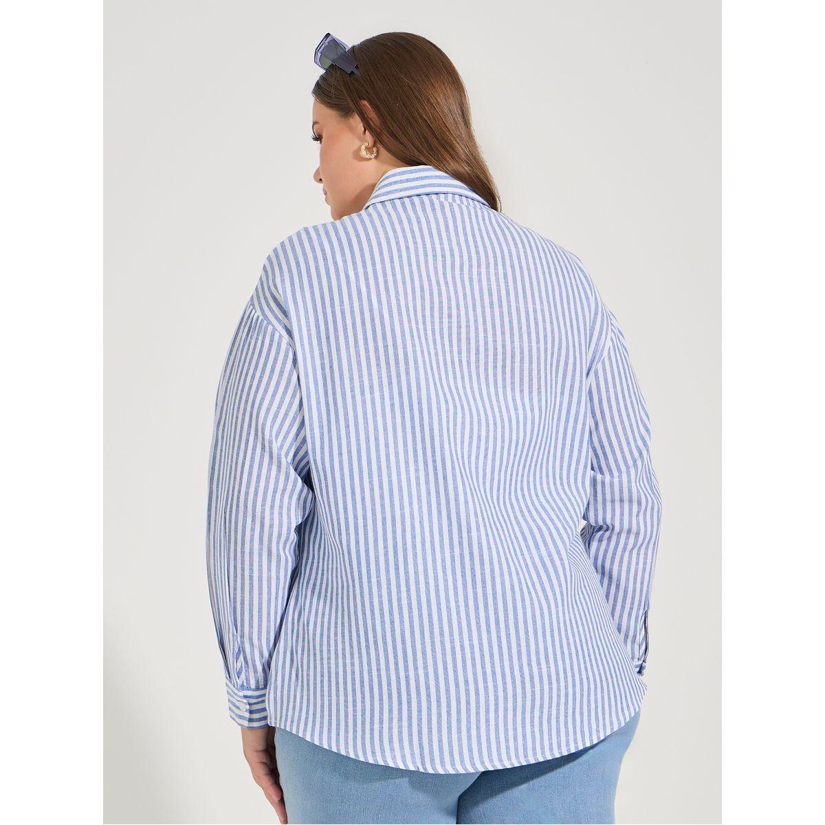بلوزة مخططة بمقاس كبير مع ازرار غلق-women-clothing-shirtsandblouses-shirts-image-1