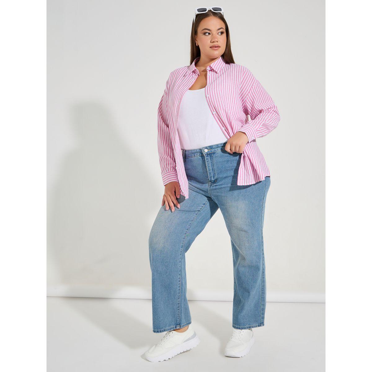 Styli Plus Size Striped Button Placket Oversized Shirt-women-clothing-shirtsandblouses-shirts-image-2