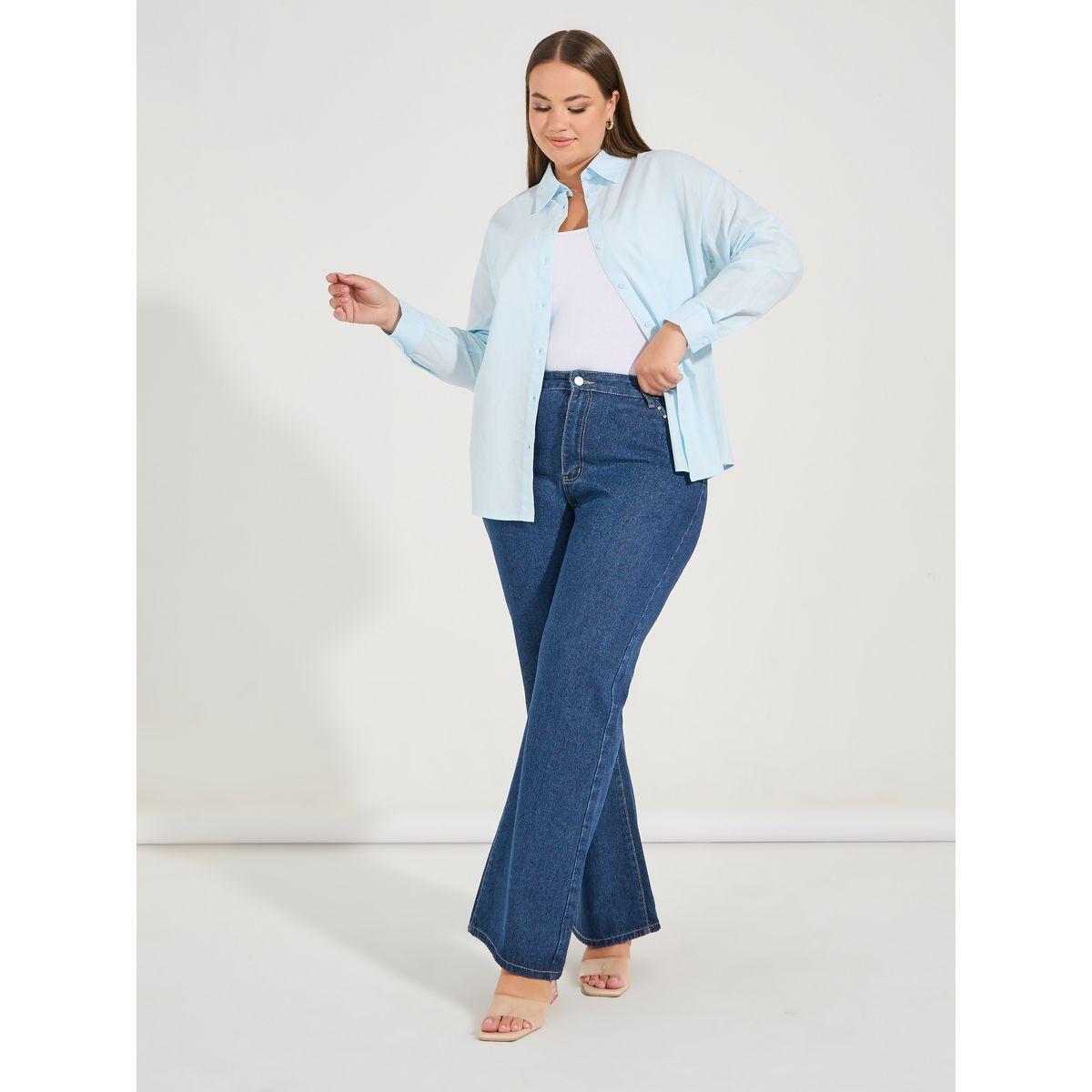 بلوزة سادة بمقاس كبير واكمام مكبلة مع ازرار-women-clothing-shirtsandblouses-shirts-image-2