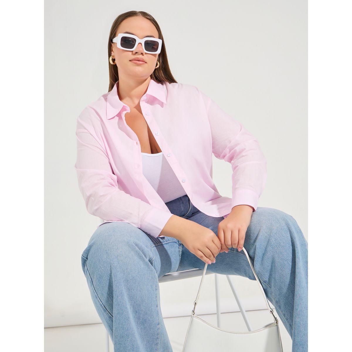 Styli Plus Size Solid Button Through Oversized Shirt-women-clothing-shirtsandblouses-shirts-image-1
