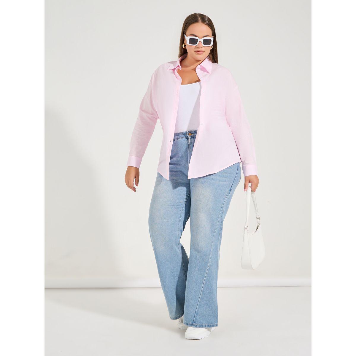 بلوزة سادة فضفاض بمقاس كبير وازرار-women-clothing-shirtsandblouses-shirts-image-2