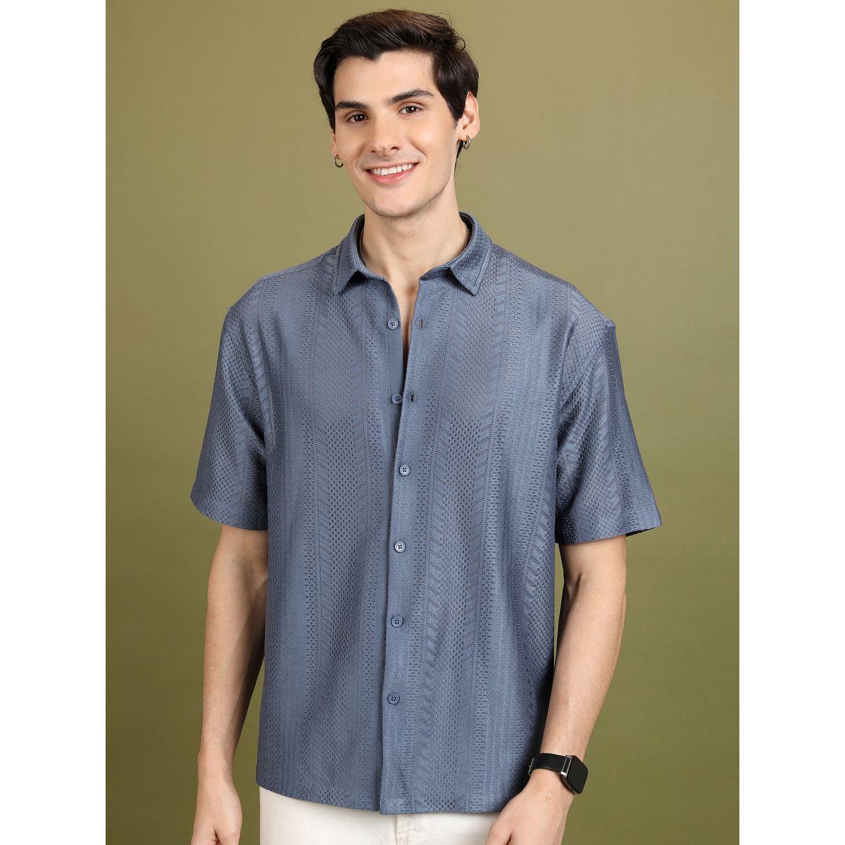 قميص فضفاض بنسيج جاكار وازرار غلق هايلاندر × ستايلي-men-clothing-shirts-image-1
