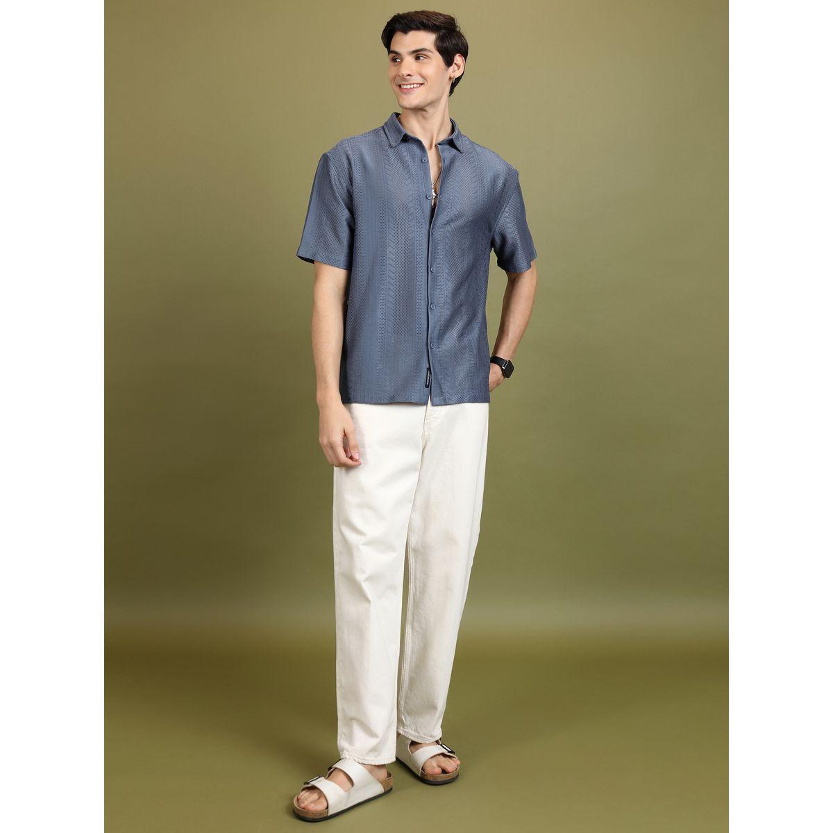 قميص فضفاض بنسيج جاكار وازرار غلق هايلاندر × ستايلي-men-clothing-shirts-image-2