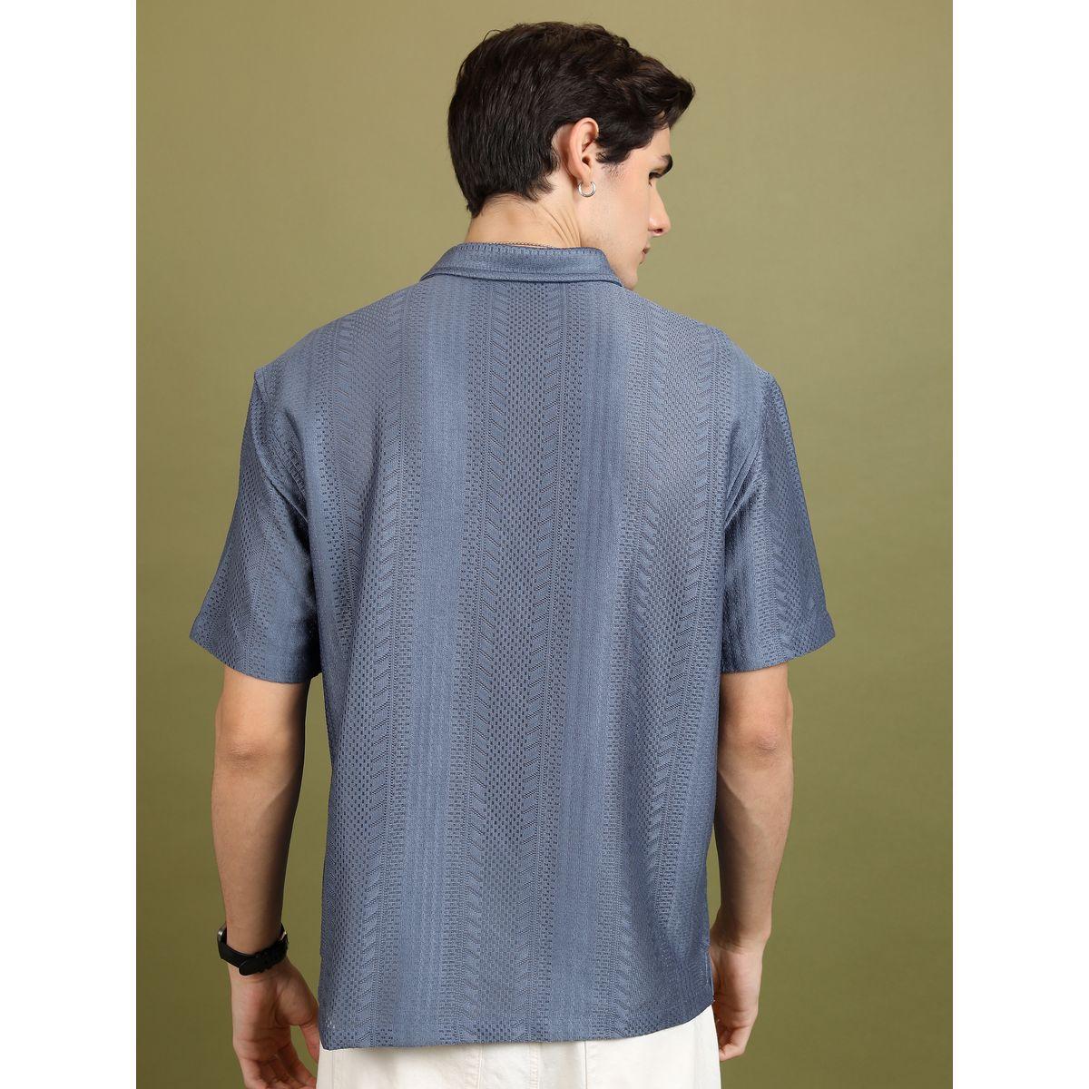 قميص فضفاض بنسيج جاكار وازرار غلق هايلاندر × ستايلي-men-clothing-shirts-image-3