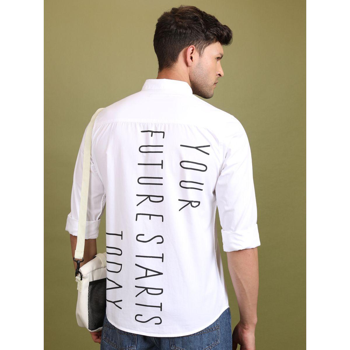 قميص كاجوال بطبعة كتابة وقصة سليم فت كيتش × ستايلي-men-clothing-shirts-image-1