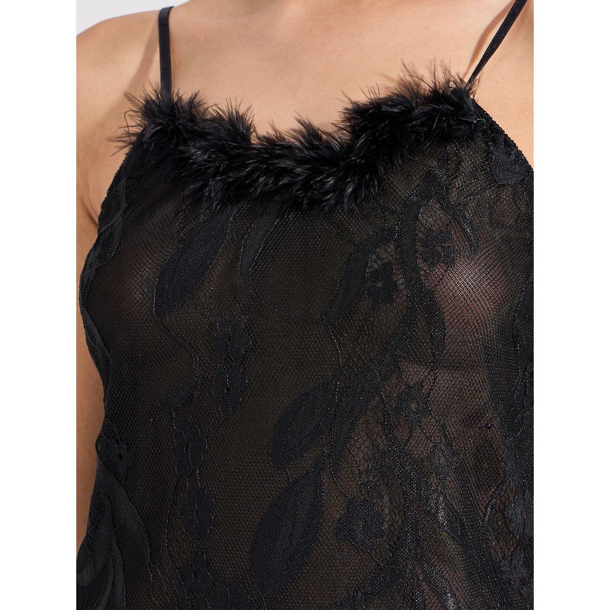 Styli All Over Lace Faux Fur Trim Slip-women-clothing-lingerie-babydollsandbodysuits-image-3