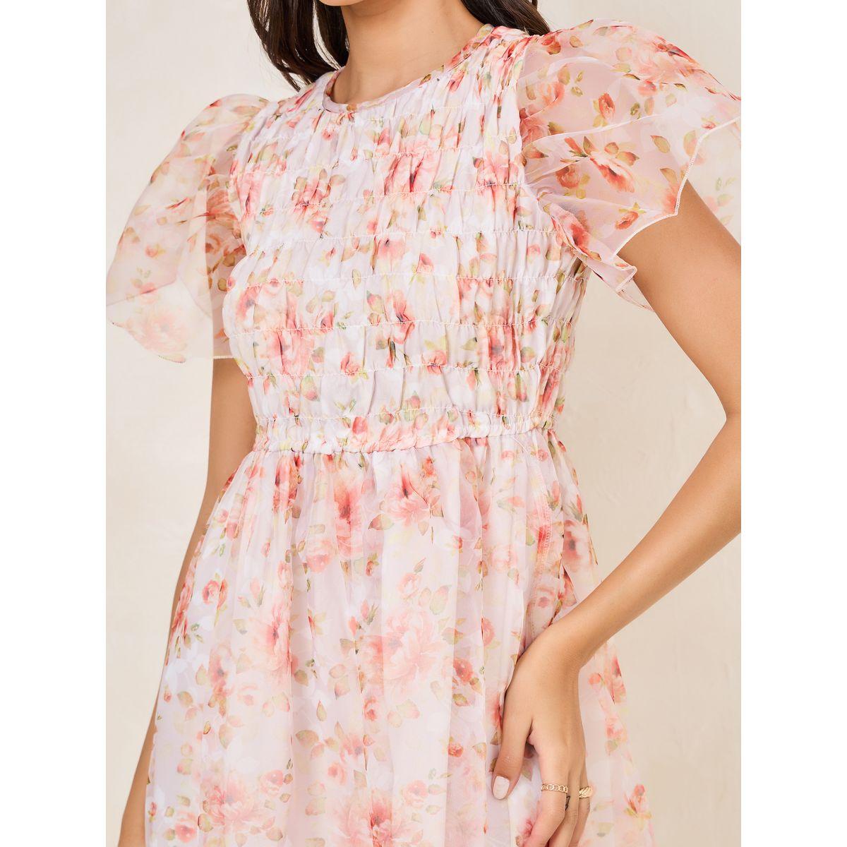 Styli Floral Print Ruched Puff Sleeve Midi Dress-women-clothing-dresses-image-3