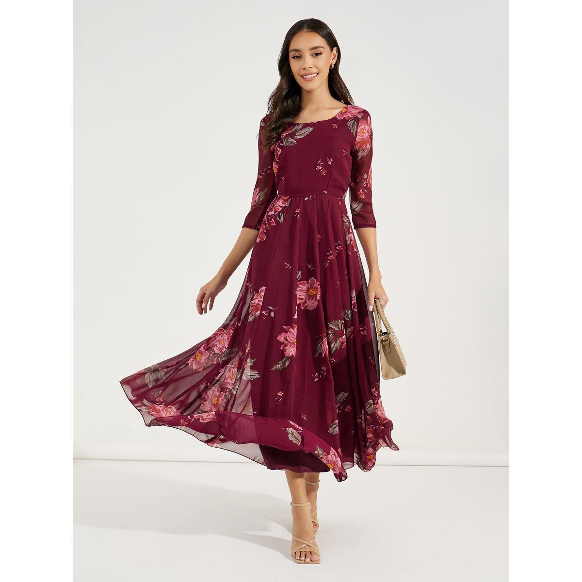 فستان طويل مطبع بزهور مع حافة واسعة-women-clothing-dresses-image-1