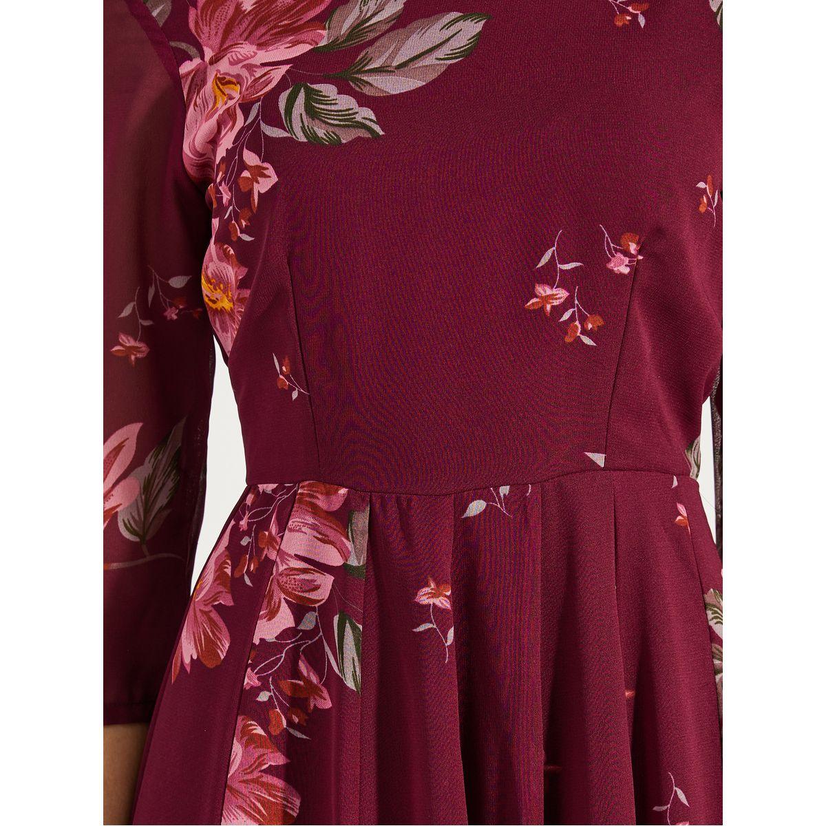 Styli Box Pleated 3/4 Sleeves Printed Maxi Dress-women-clothing-dresses-image-3