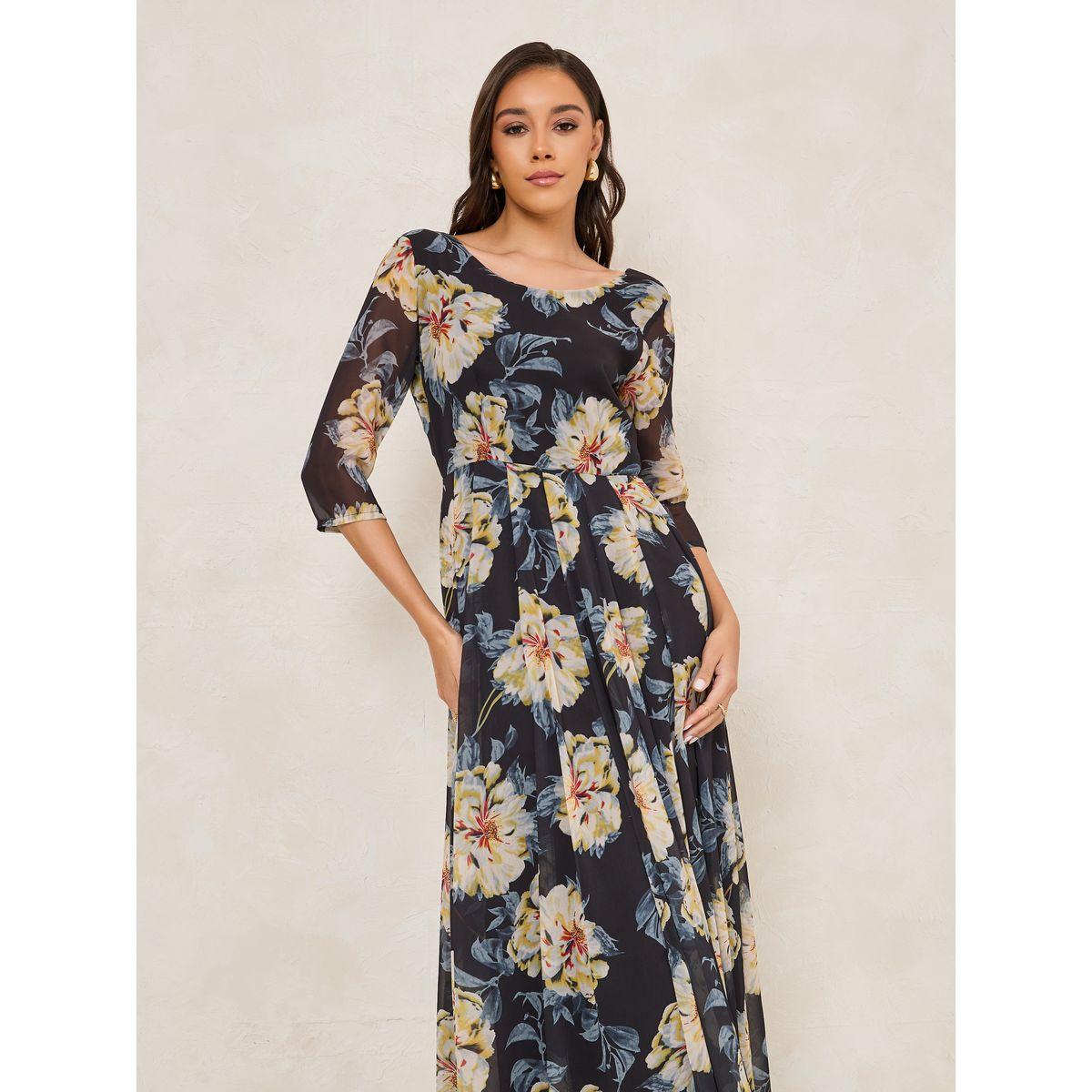 فستان طويل مطبع بزهور مع حافة واسعة-women-clothing-dresses-image-2