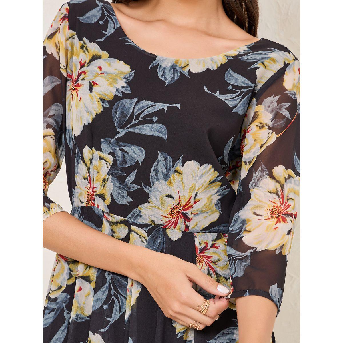 فستان طويل مطبع بزهور مع حافة واسعة-women-clothing-dresses-image-3
