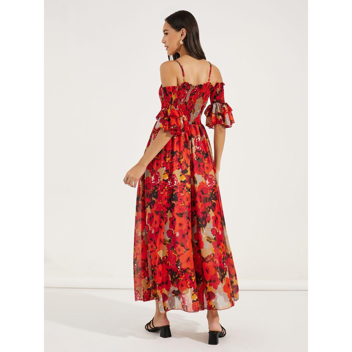 فستان طويل مطبع بزهور مع اكتاف مكشوفة-women-clothing-dresses-image-4