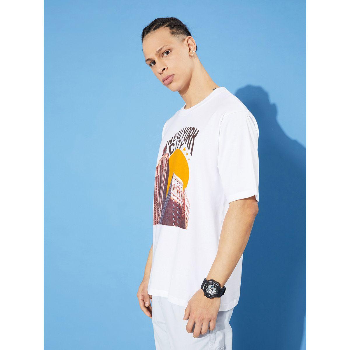 تيشيرت واسع بطبعة جرافيك واكمام قصيرة ديلينجر × ستايلي-men-clothing-tshirtsandpolos-tshirts-image-1