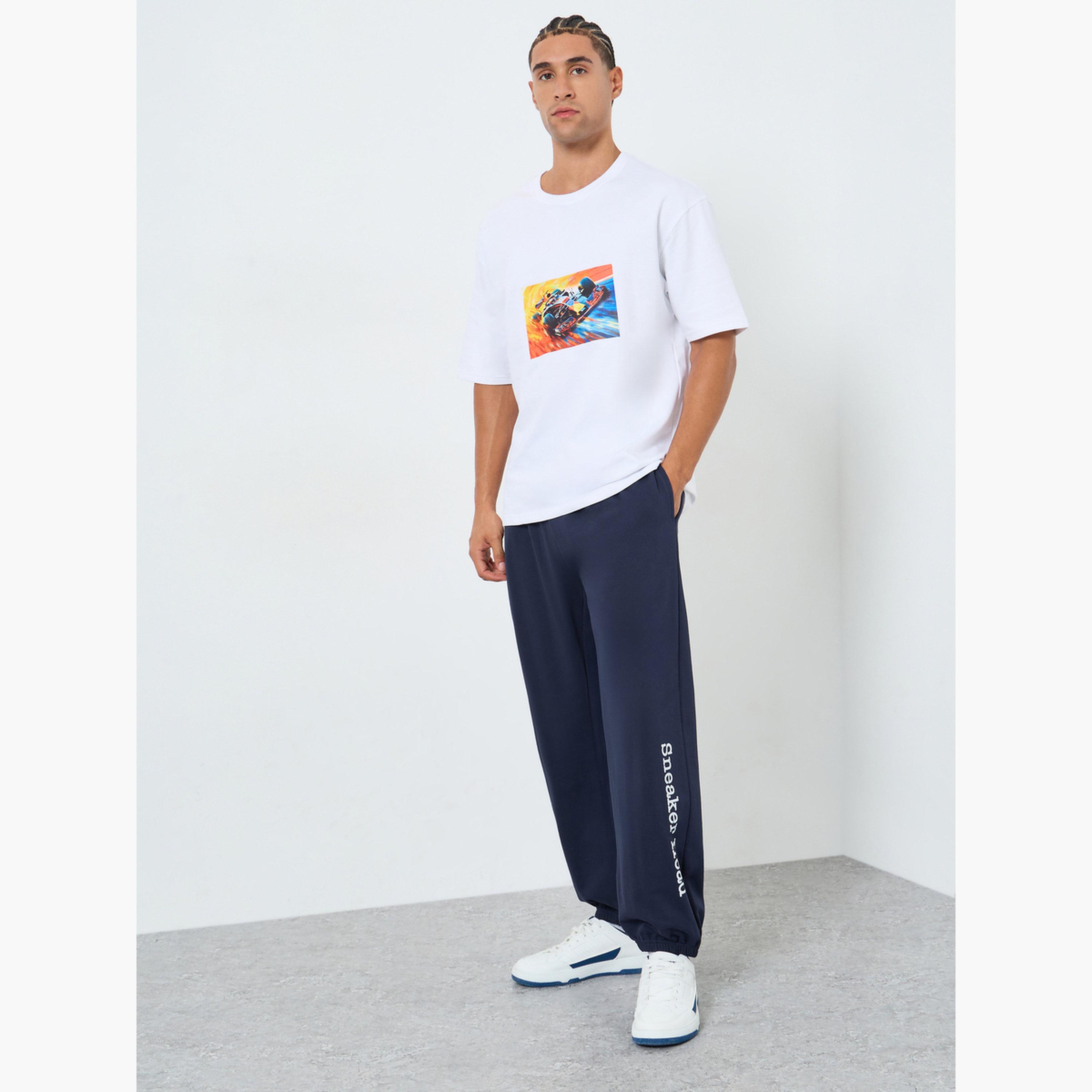 Styli Men Navy Blue Slogan Print Relaxed Joggers-men-clothing-bottoms-joggers-image-2