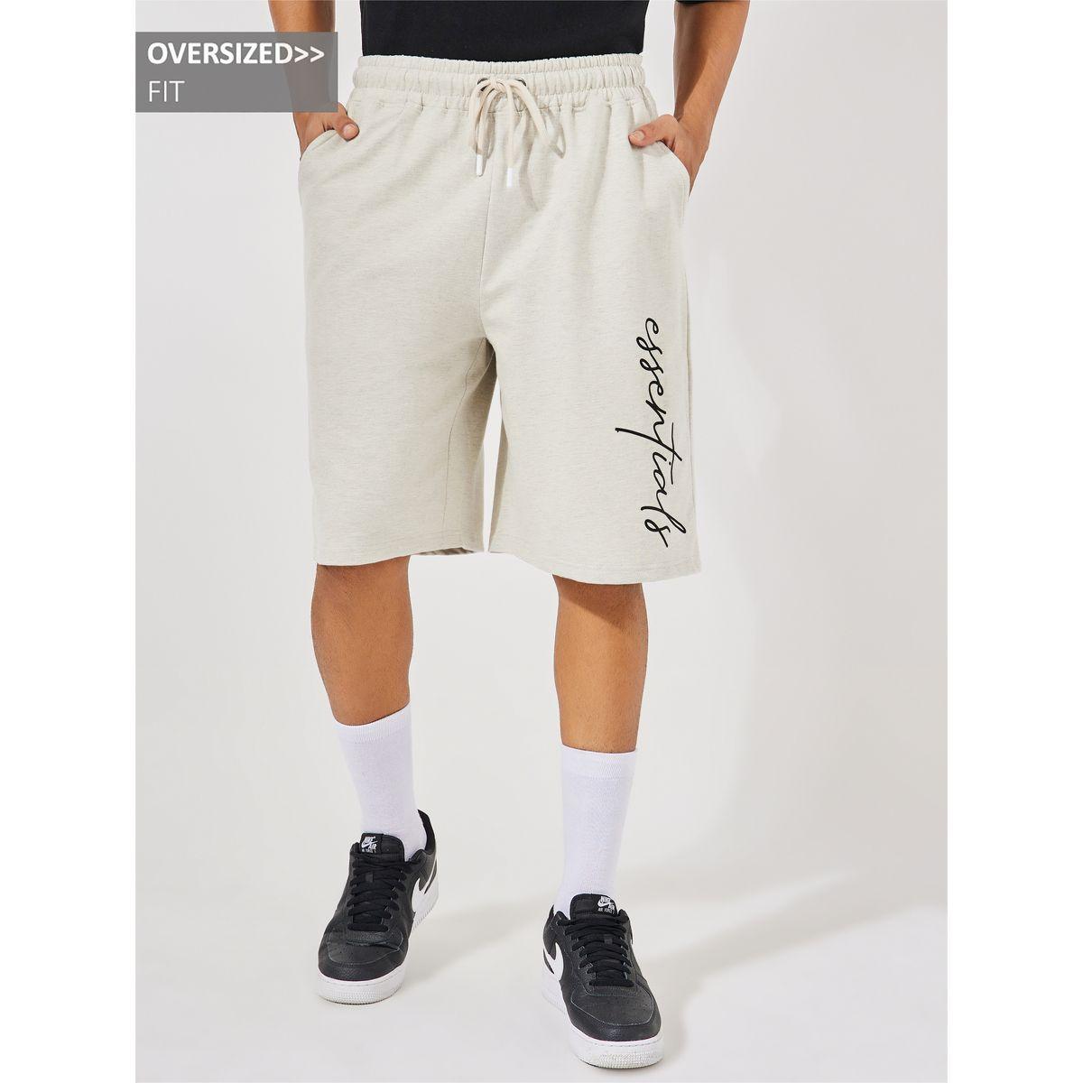 شورت قطن فضفاض بطبعة كتابة مع اربطة-men-clothing-bottoms-shorts-image-1