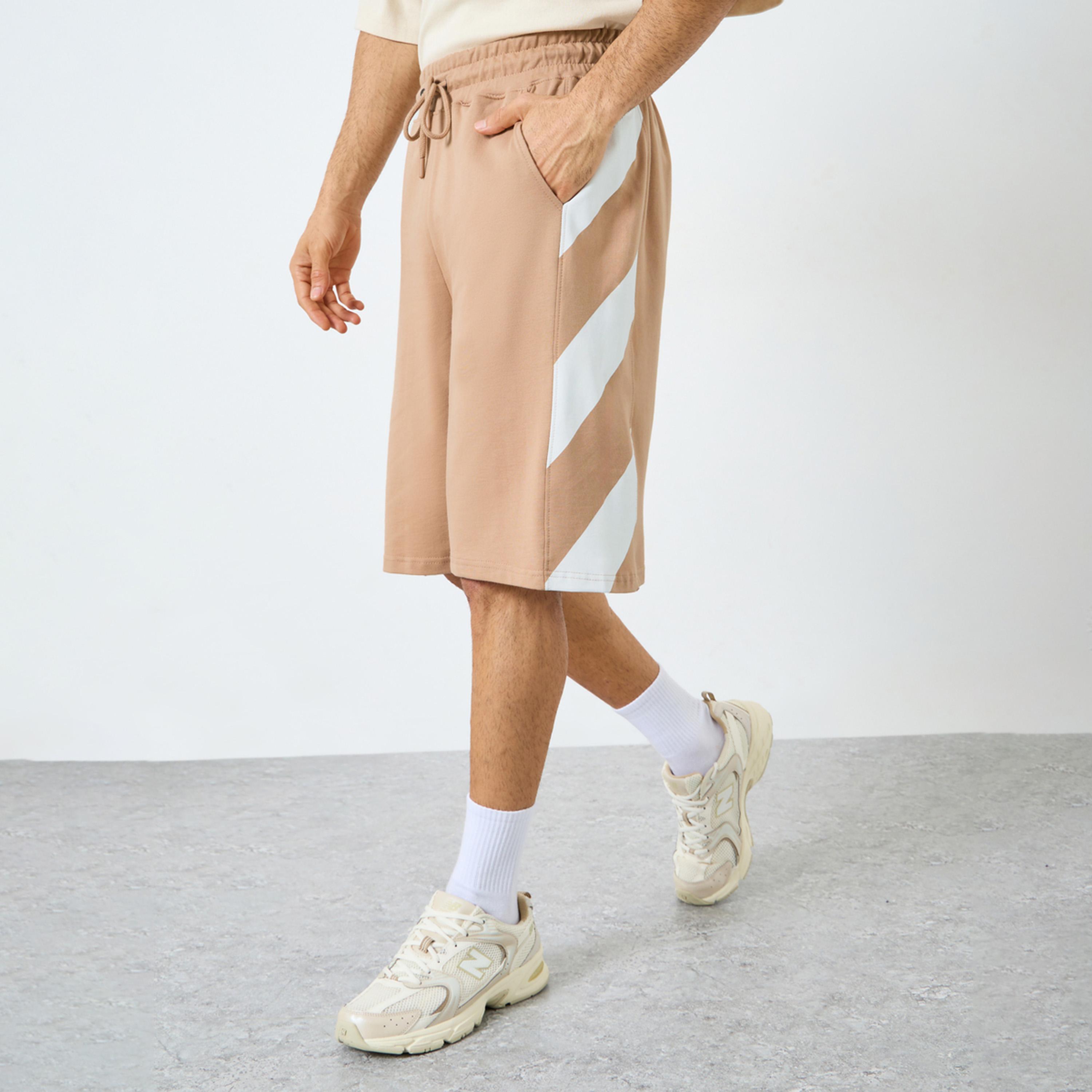 Styli Men Oversized Cotton Terry Block Striped Shorts-men-clothing-bottoms-shorts-image-1