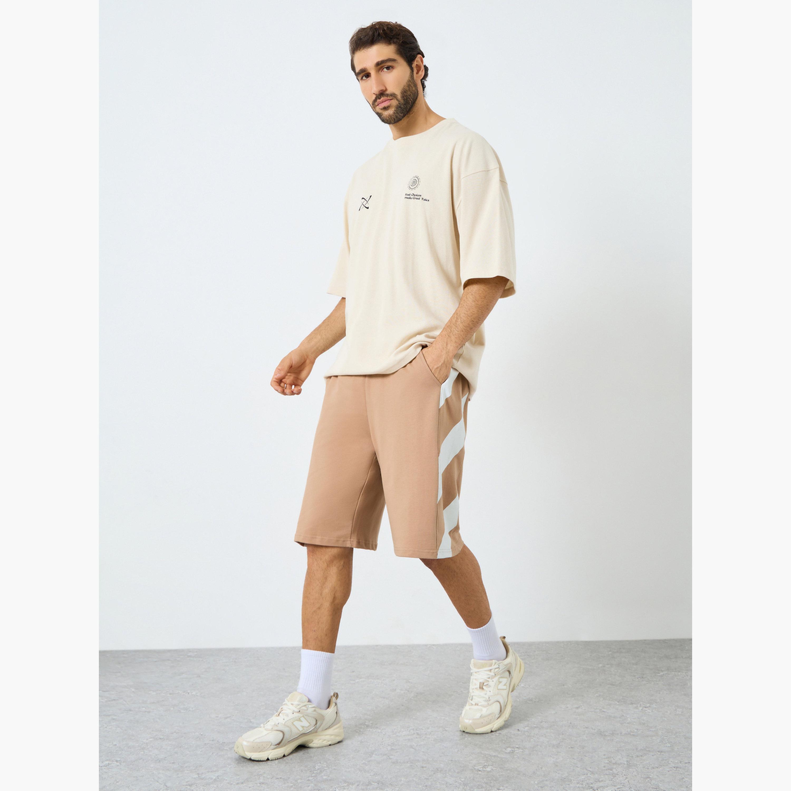 Styli Men Oversized Cotton Terry Block Striped Shorts-men-clothing-bottoms-shorts-image-2