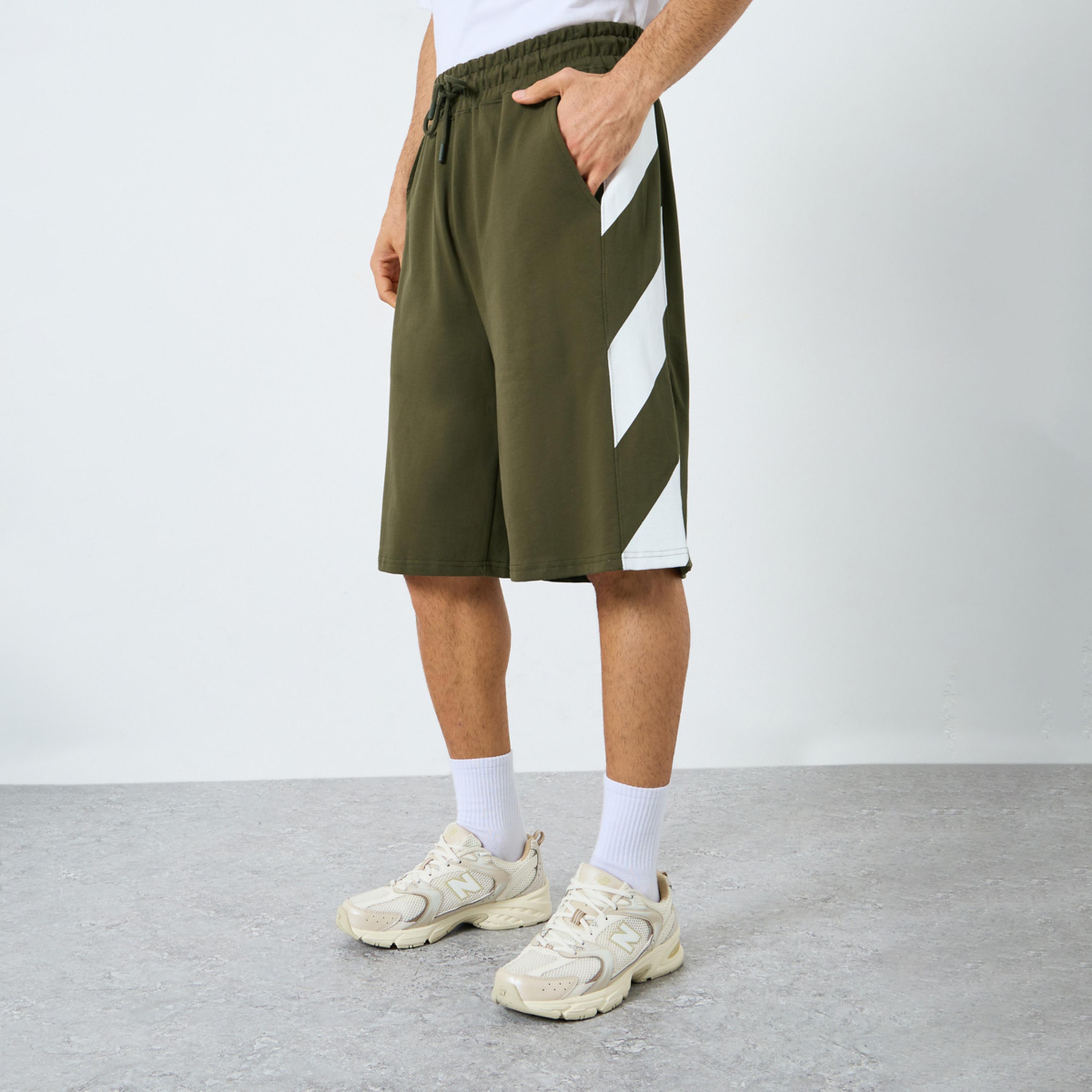 Styli Men Oversized Cotton Terry Block Striped Shorts-men-clothing-bottoms-shorts-image-1