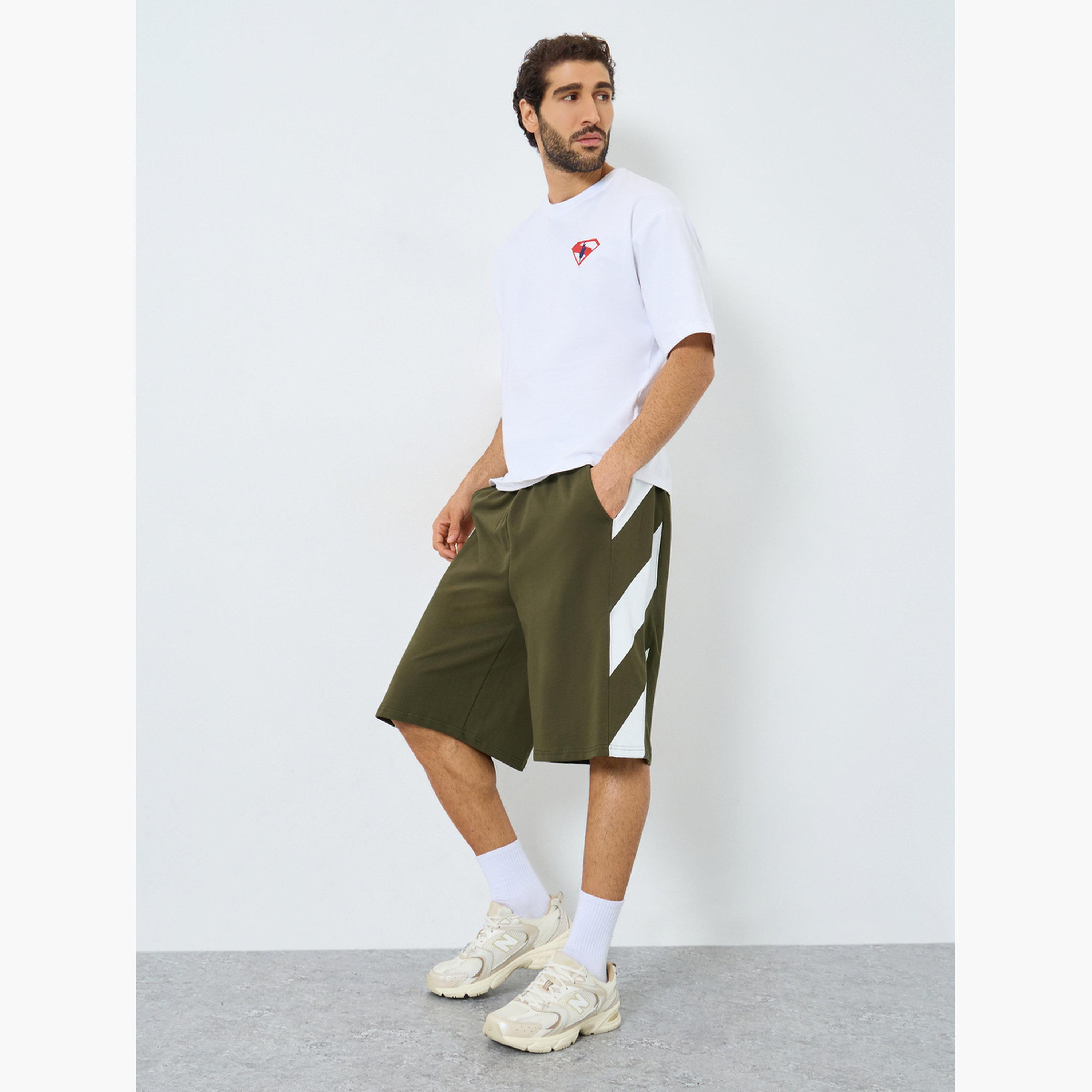 Styli Men Oversized Cotton Terry Block Striped Shorts-men-clothing-bottoms-shorts-image-2