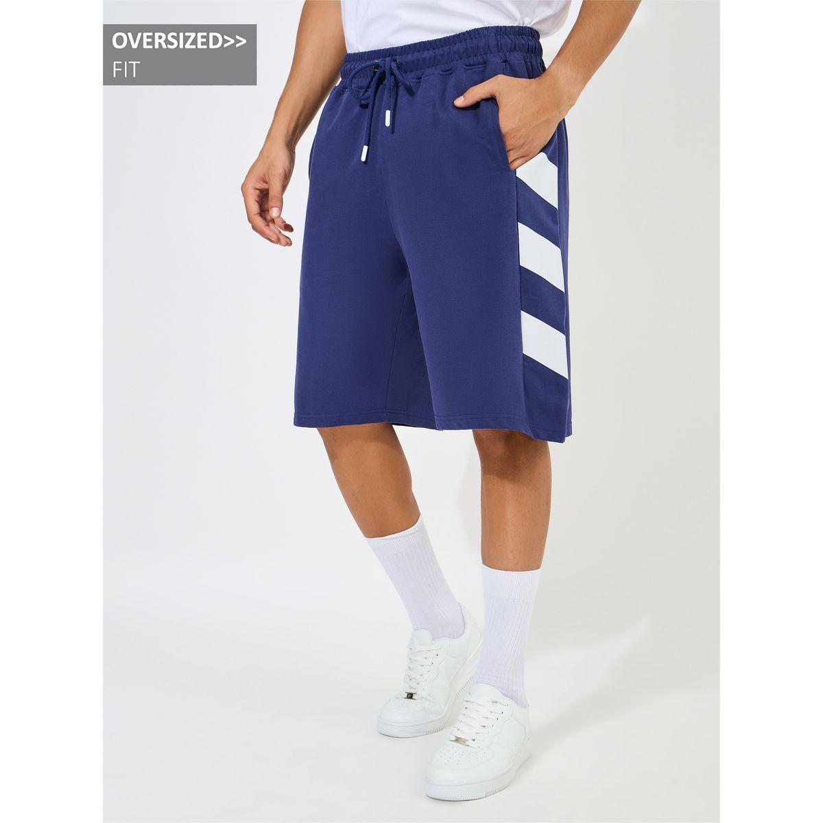 Styli Oversized Cotton Terry Block Striped Shorts-men-clothing-bottoms-shorts-image-1