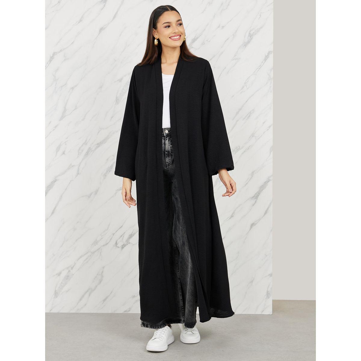 Styli Textured Open Front Casual Maxi Abaya-women-arabicclothing-abayas-image-1