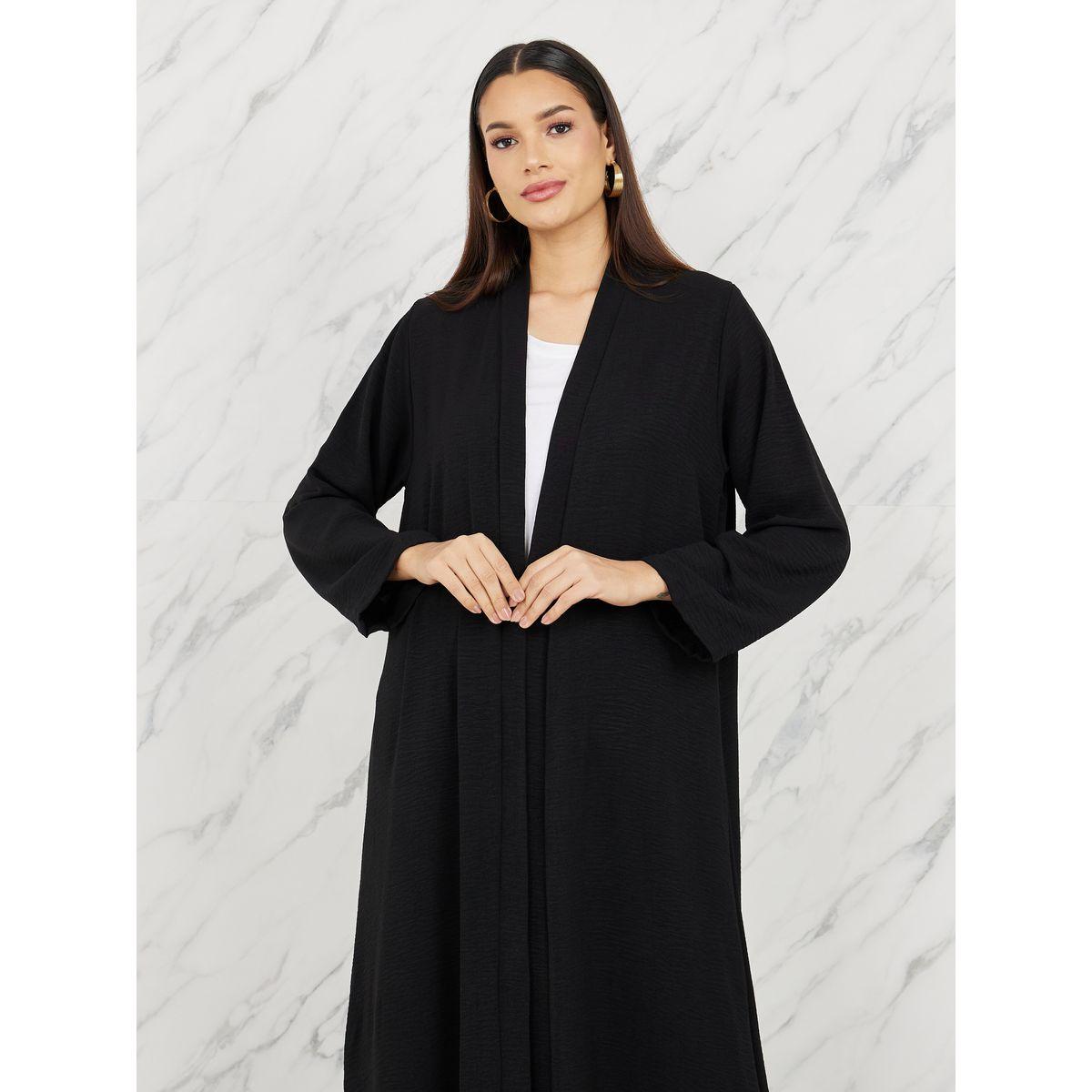 Styli Textured Open Front Casual Maxi Abaya-women-arabicclothing-abayas-image-2