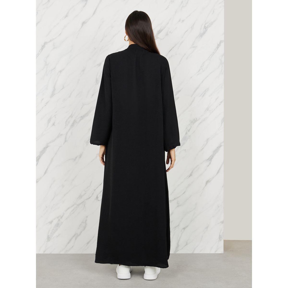 Styli Textured Open Front Casual Maxi Abaya-women-arabicclothing-abayas-image-4
