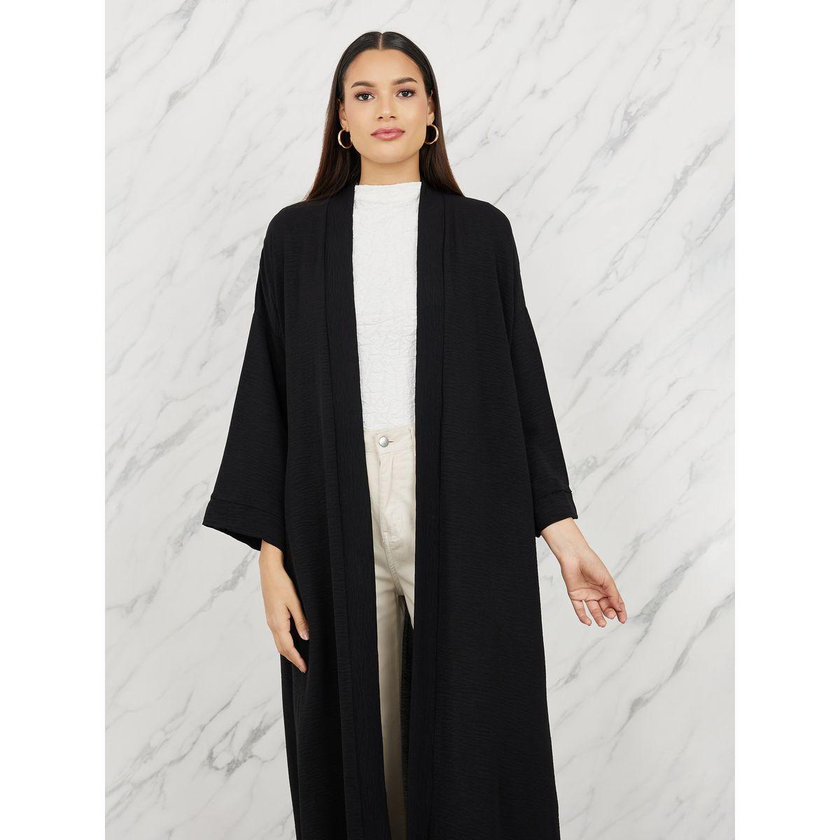 Styli Textured Open Front Casual Maxi Abaya with Side Slit-women-arabicclothing-abayas-image-2