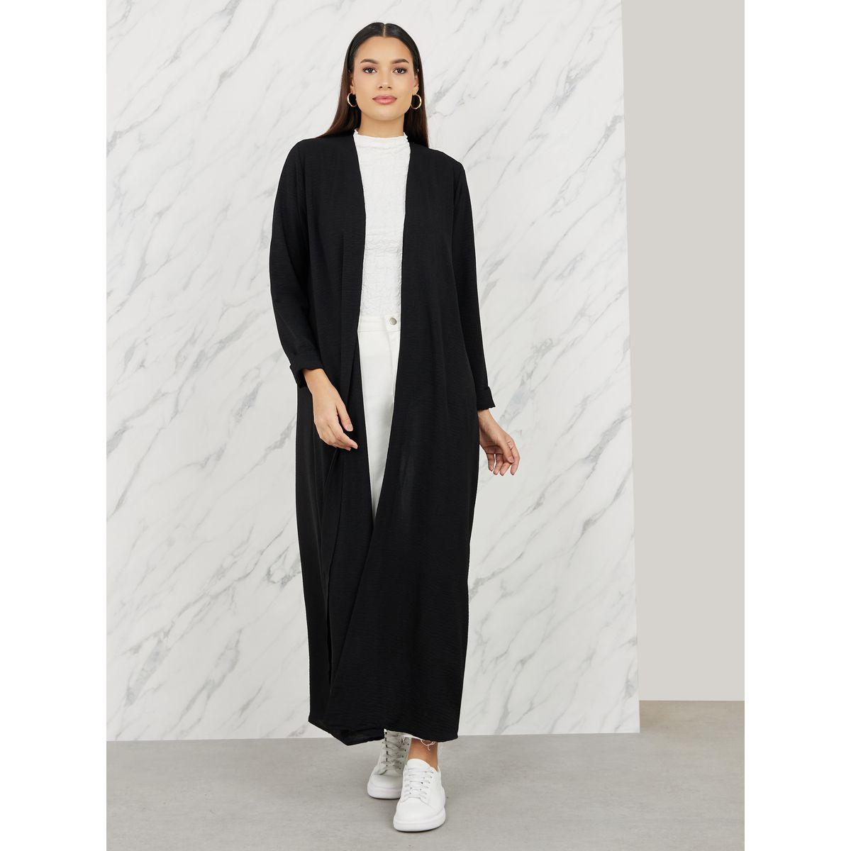 Styli Textured Roll Up Sleeves Casual Abaya-women-arabicclothing-abayas-image-1