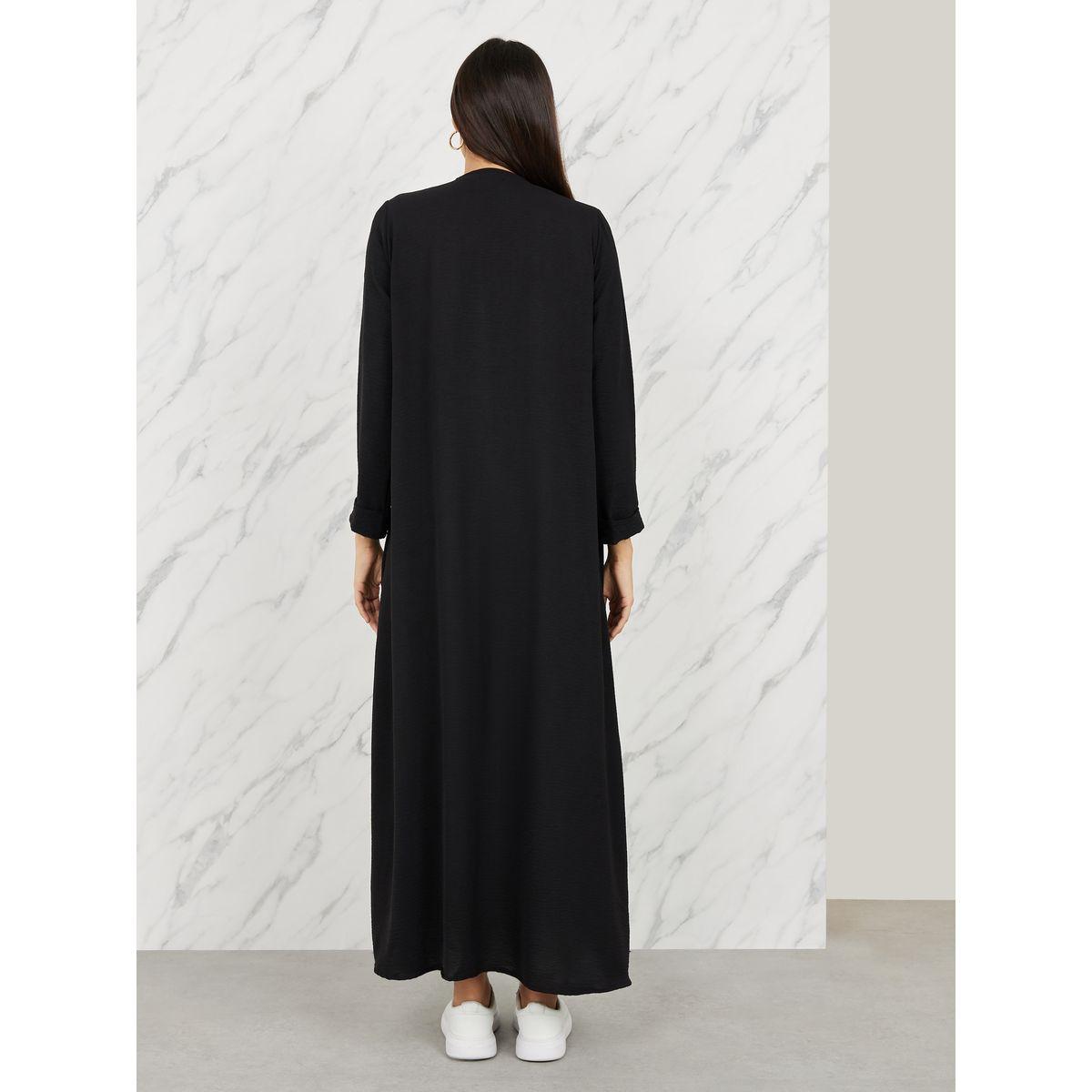 Styli Textured Roll Up Sleeves Casual Abaya-women-arabicclothing-abayas-image-4