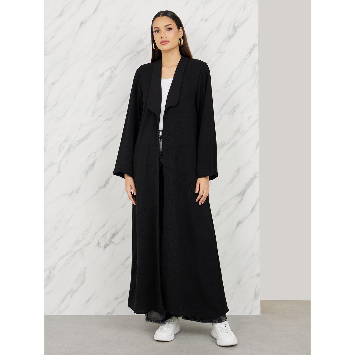 Styli Textured Collared Open Front Casual Abaya-women-arabicclothing-abayas-image-1