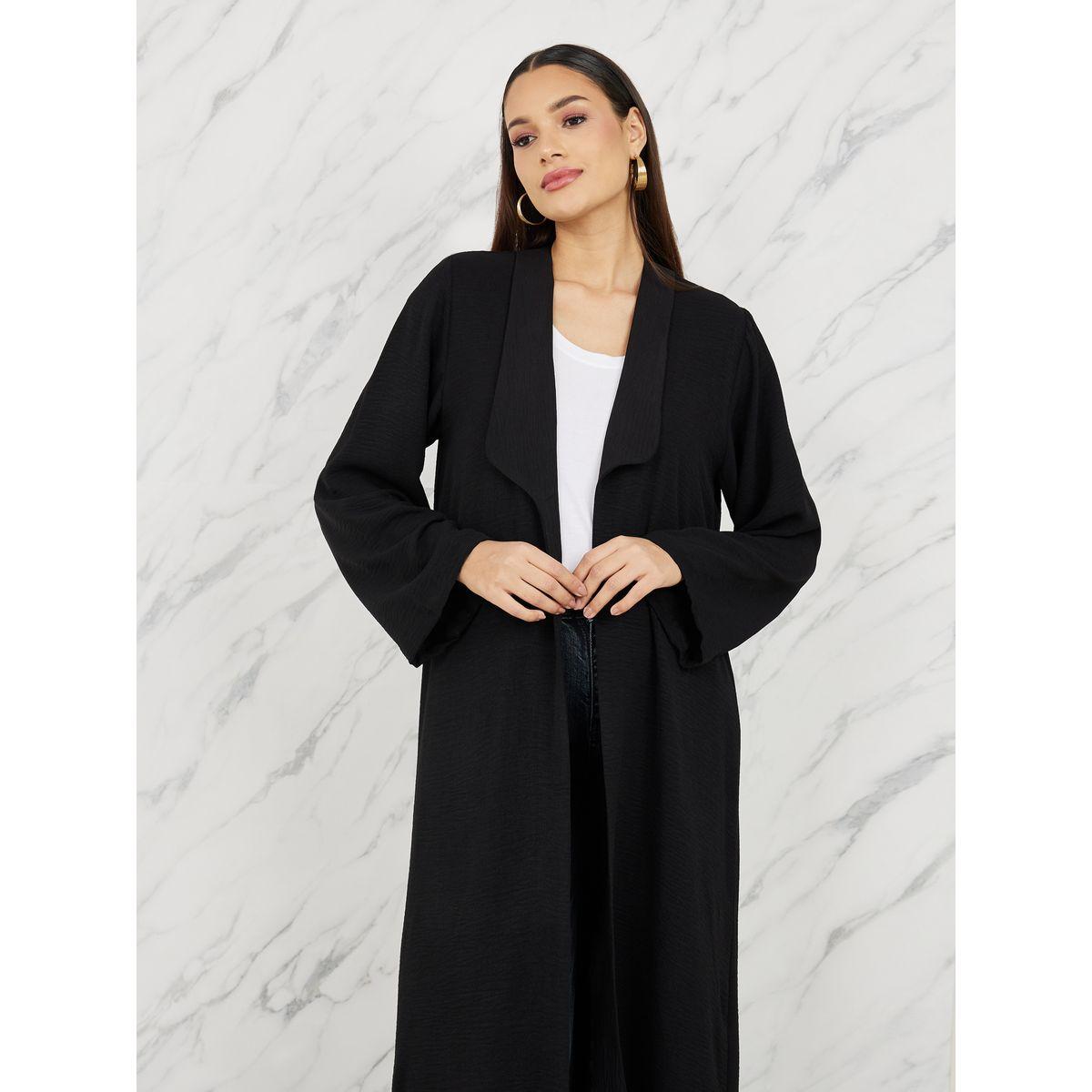 Styli Textured Collared Open Front Casual Abaya-women-arabicclothing-abayas-image-2