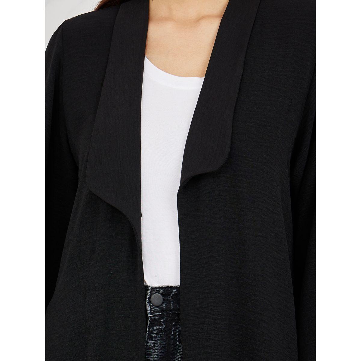 Styli Textured Collared Open Front Casual Abaya-women-arabicclothing-abayas-image-3